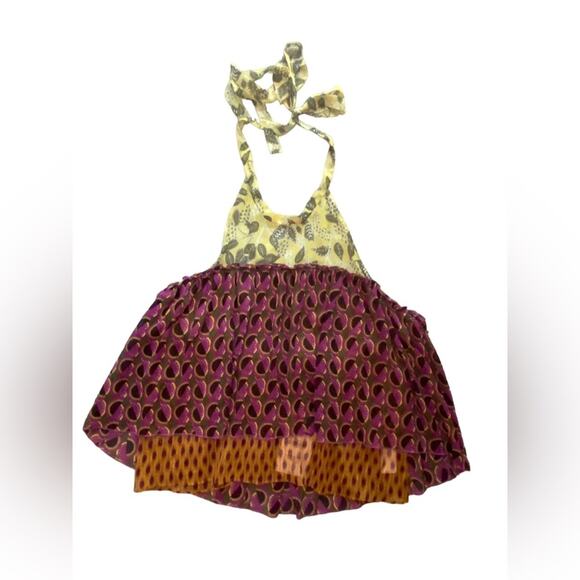 Zara Boho Backless Layered Haltered Top Purple Yellow NWT Size M - Picture 1 of 13